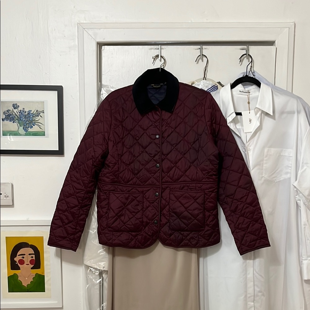 Barbour Quilted Burgundy Jacket with Black Collar